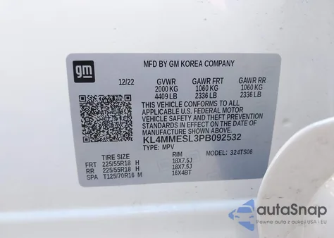 2023 Buick Encore Gx Select из США, поврежденный, VIN KL4MMESL3PB092532
